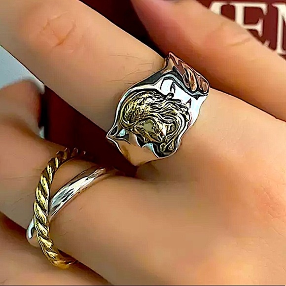 STERLING SILVER VINTAGE GODDESS MATCHING RING SET - Picture 2 of 9